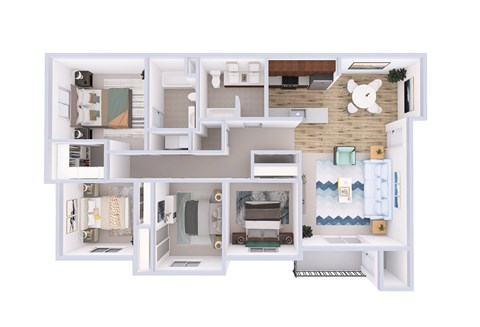 Floor plan for 4 beds, 2 baths, 1376 sqft